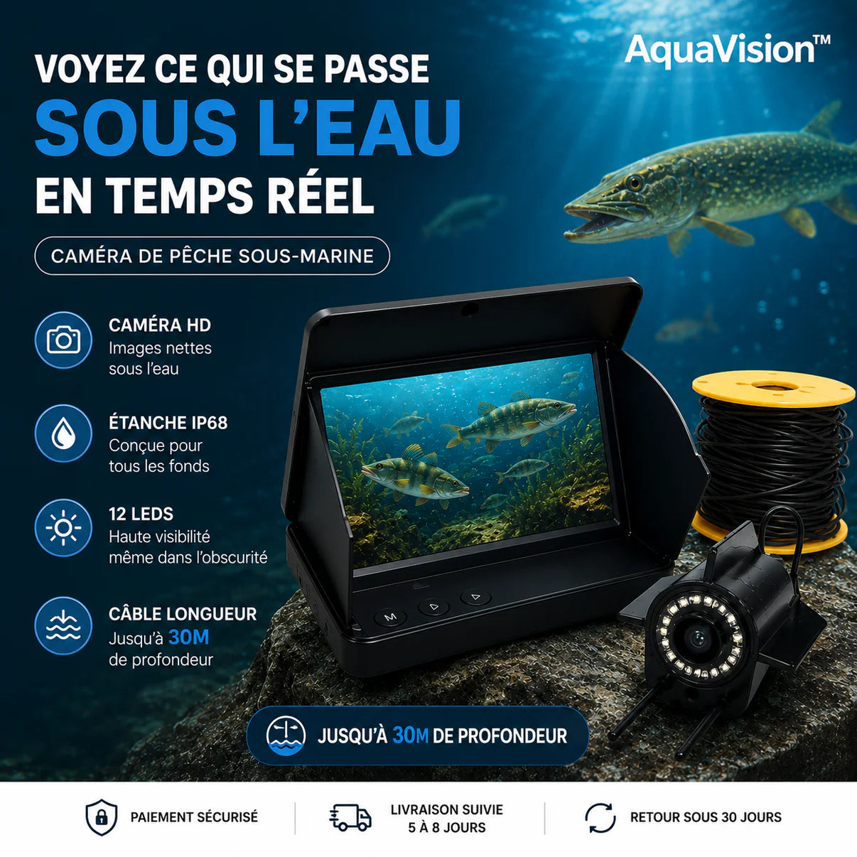 AquaView Pro™ Caméra Vision Sous-Marine HD