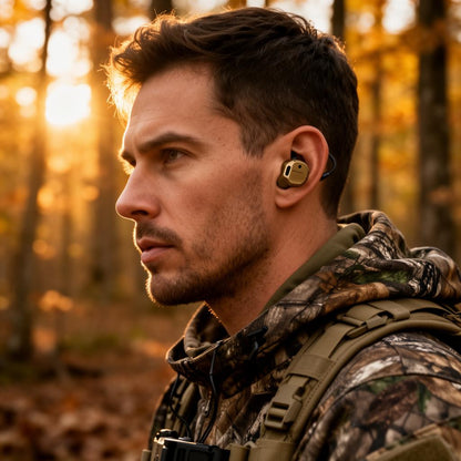 Hunter wearing FieldPro earbuds